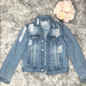 Ripped Denim Jacket Light Wash